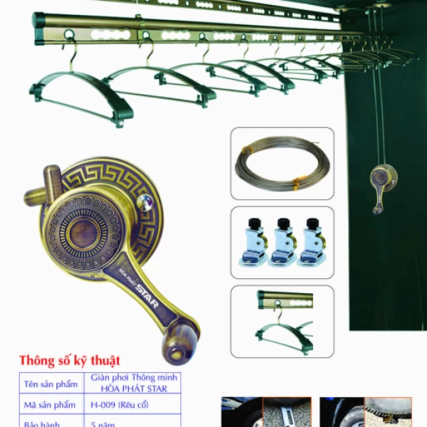 Giàn Phơi Gắn Trần Hòa Phát H-009 RÊU CỔ