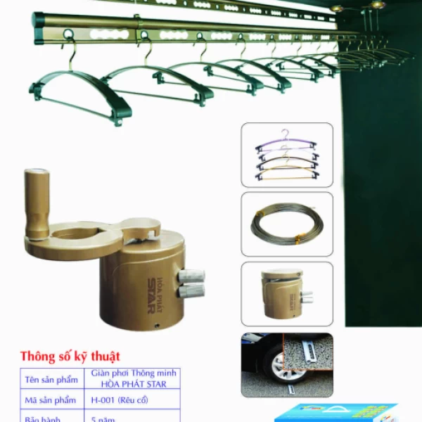 Giàn Phơi Gắn Trần Hòa Phát H-001 RÊU CỔ