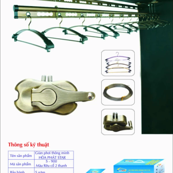 Giàn Phơi Gắn Trần Hòa Phát S-900 RÊU CỔ 2 THANH