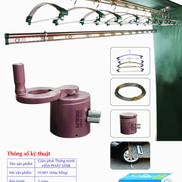 Giàn Phơi Gắn Trần Hòa Phát H-001 MÀU HỒNG