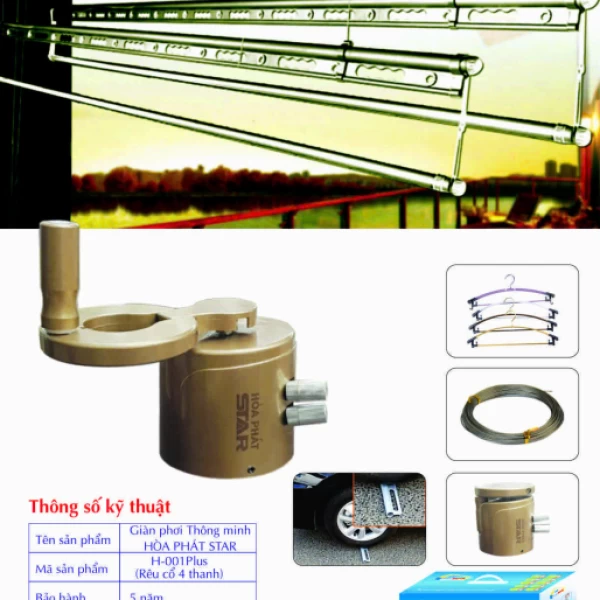 Giàn Phơi Gắn Trần Hòa Phát H-001 PLUS RÊU CỔ 4 THANH