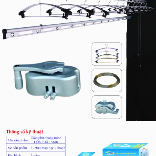 Giàn Phơi Gắn Trần Hòa Phát s-900 MÀU BẠC 2 THANH