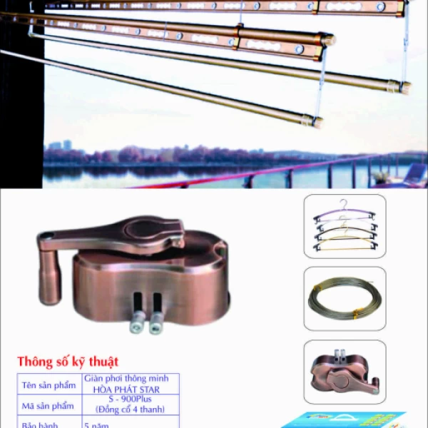 Giàn Phơi Gắn Trần Hòa Phát S-900 PLUS ĐỒNG CỔ 4 THANH