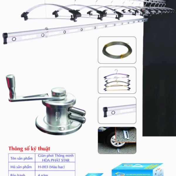Giàn Phơi Gắn Trần Hòa Phát H-003 MÀU BẠC
