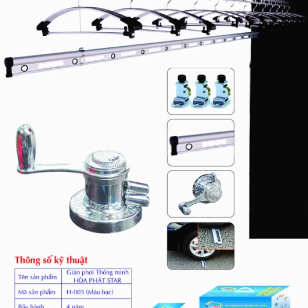 Giàn Phơi Gắn Trần Hòa Phát H-002 MÀU BẠC
