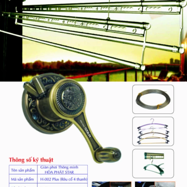 Giàn Phơi Gắn Trần Hòa Phát H-002 PLUS RÊU CỔ 4 THANH