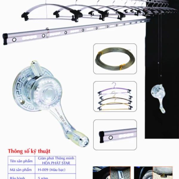 Giàn Phơi Gắn Trần Hòa Phát H-009 MÀU BẠC