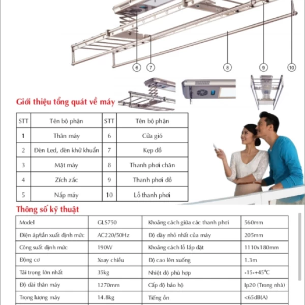 Giàn Phơi Gắn Trần GLP 750