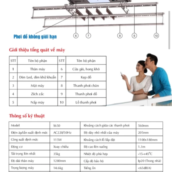 Giàn Phơi Gắn Trần S-650