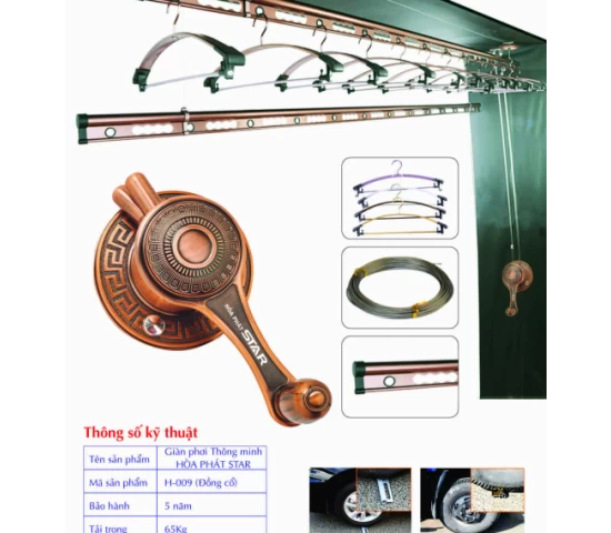 Giàn Phơi Gắn Trần Hòa Phát H-009 ĐỒNG CỔ