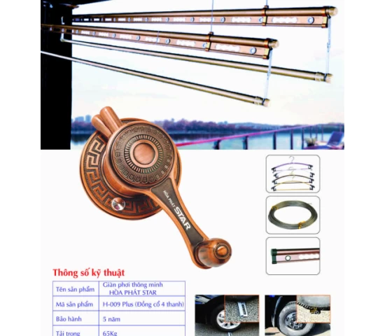 Giàn Phơi Gắn Trần Hòa Phát H-009 PLUS ĐỒNG CỔ 4 THANH
