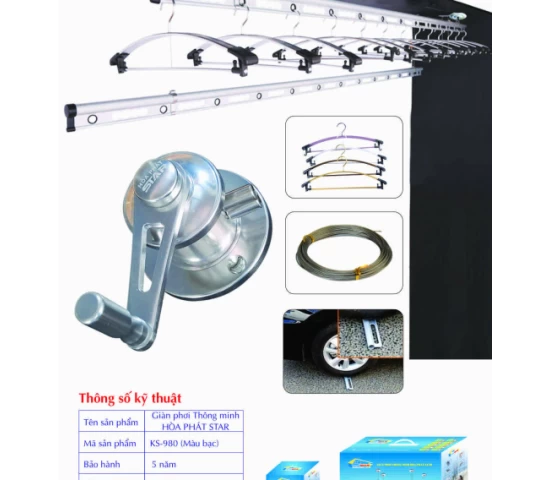Giàn Phơi Gắn Trần Hòa Phát KS 980 MÀU BẠC