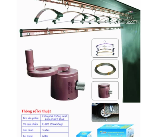 Giàn Phơi Gắn Trần Hòa Phát H-001 MÀU HỒNG