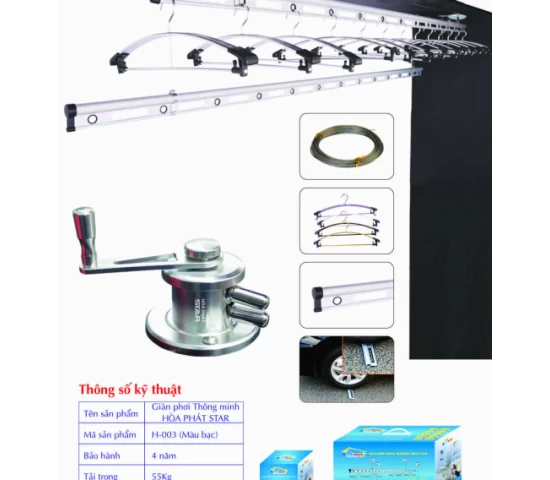 Giàn Phơi Gắn Trần Hòa Phát H-003 MÀU BẠC