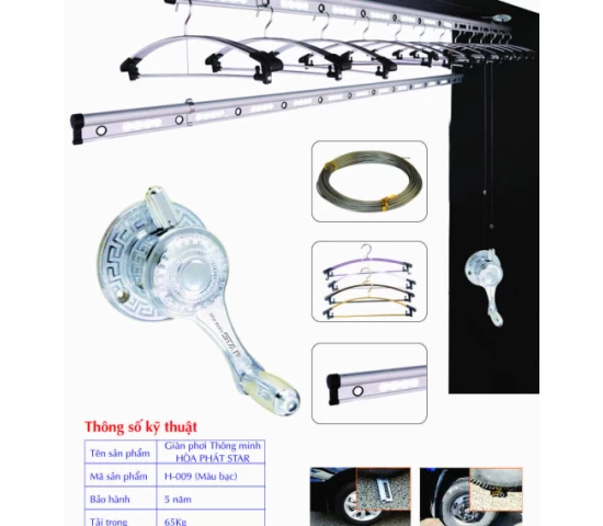 Giàn Phơi Gắn Trần Hòa Phát H-009 MÀU BẠC