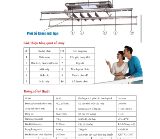 Giàn Phơi Gắn Trần S-650